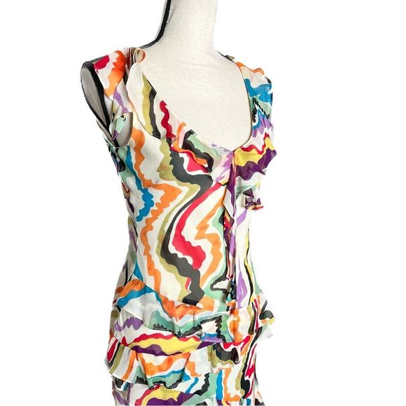 Anthropologie 100% Silk Patterned Ruffle Maxi Dress Sz 4 - Picture 2 of 4